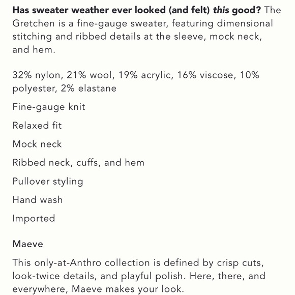 *Anthropologie Maeve The Gretchen Cozy Mock Neck Sweater NWOT - Picture 5 of 5